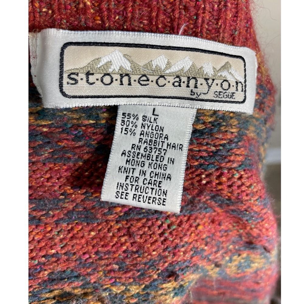 Silk Angora Stone Canyon Sweater W/ L Red Fair Isle Mock Neck excellent vintage - Picture 4 of 12